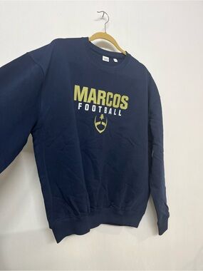 Stanley Navy Crewneck Sweatshirt with Yellow Marcos Football Logo M,L